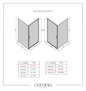 CERANO - Sprchovací kút Porte L/P - čierna matná, transparentné sklo - 90x70 cm - krídlový