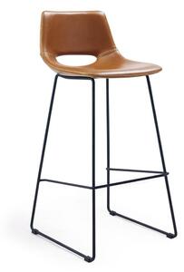 Koňakovohnedá barová stolička z imitácie kože (výška sedadla 76 cm) Zahara – Kave Home