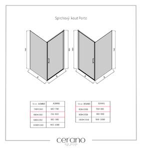 CERANO - Sprchovací kút Porte L/P - čierna matná, transparentné sklo - 80x80 cm - krídlový