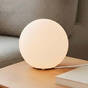 Lindby Stolná lampa Marike, biela, sklo, guľa, Ø 25 cm, E27, Biela / opálová, Obývacia izba / jedáleň, Sklo, Moderný, Guľa