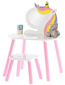 Detský toaletný stolík s taburetkou Lillyann (biela + ružová). Vlastná spoľahlivá doprava až k Vám domov. 1052689