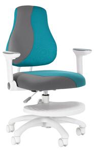 Detská rastúca stolička Neoseat KINDER WHITE PLUS — látka, sivá / tyrkysová