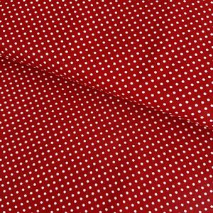 Metráž Bavlna vzorovaná - Bodka (3mm) biela na červenom