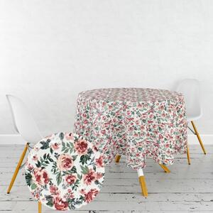 Ervi bavlnený obrus na stôl okrúhly - Kvitnúce ruže červené