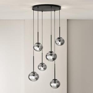 Ondaluce - Závesný luster na lanku JEWEL 6xE14/10W/230V pr. 55 cm čierna/dymová čierna