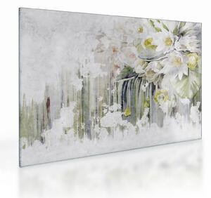 Sklenený obraz - Biele kvety, vintage (70x50 cm)