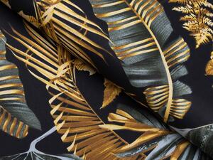 Biante Bavlnený záves Sandra SA-389 Sivozelené a zlaté tropické listy na čiernom 150x140 cm