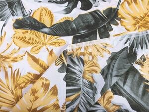 Bavlnená látka/plátno Sandra SA-388 Sivozelené a zlaté tropické listy na bielom - šírka 160 cm