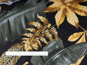 Biante Bavlnený oválny obrus Sandra SA-389 Sivozelené a zlaté tropické listy na čiernom 50x100 cm