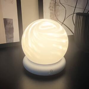 Briloner stolová LED lampa na batérie LUSTRO, biela, Ø 15 cm, RGBW, dotykové stmievanie, Biela / opálová, Obývacia izba / jedáleň, Plast, Moderný, Guľa