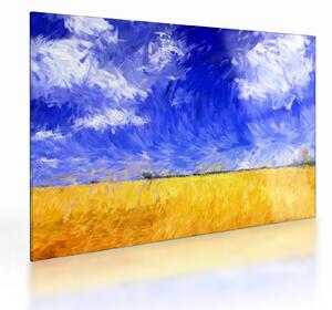 Sklenený obraz - Olejomaľba, Zlaté pole (70x50 cm)