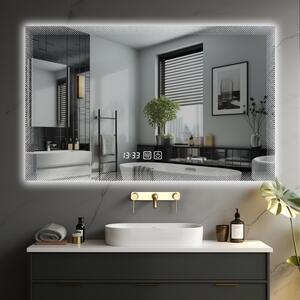 Luxusné LED zrkadlo do kúpeľne 90×70, hodiny a odmlžovanie