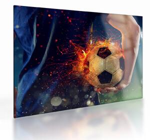 Sklenený obraz - Futbalová lopta v ohni (70x50 cm)