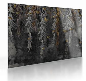Sklenený obraz - Vŕbové vetvičky v čiernom pozadí (70x50 cm)