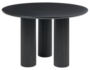 Jedálenský stôl čierny MDF okrúhly 120 cm drážkované nohy minimalistický dizajnový stôl