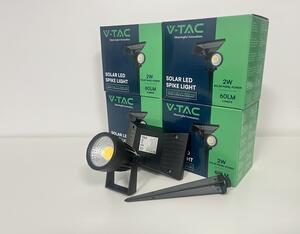 V-TAC Solárna zapichovacia čierna LED lampa 2W IP65, 3+1ks zadarmo, Studená biela 6000 - 6500K