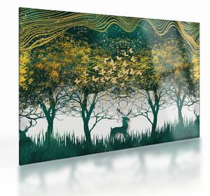 Sklenený obraz - Jelene v zelenom lese (70x50 cm)