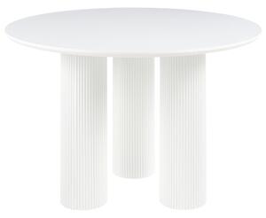 Jedálenský stôl biely MDF okrúhly 120 cm drážkované nohy minimalistický dizajnový stôl