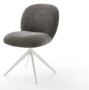 DELIFE Jedálenská stolička Nube-Flex bouclé mäkký tmavobéžová krížová podstava široká biela 360° otočný hojdacia funkcia vrecková pružina