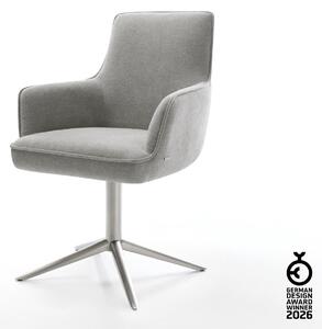DELIFE Jedálenská stolička Heira-Flex s opierkami texturovaná látka mäkká sivá krížová podstava nerezová oceľ 360° otočný hojdacia funkcia vrecková pružina