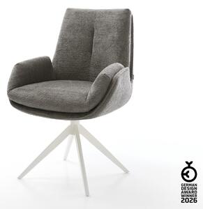 DELIFE Jedálenská stolička Clea-Flex bouclé mäkký tmavobéžová krížová podstava široká biela 360° otočná hojdacia funkcia