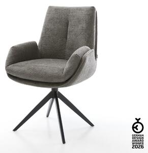 DELIFE Jedálenská stolička Clea-Flex bouclé mäkký tmavobéžová krížová podstava široká čierna 360° otočná hojdacia funkcia