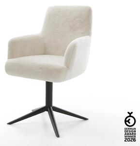 DELIFE Jedálenská stolička Heira-Flex s opierkami plyšový manšester krémovo biela krížová podstava čierna 360° otočný hojdacia funkcia vrecková pružina