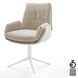 DELIFE Jedálenská stolička Clea-Flex tkanina mäkký béžová podstava krížová biela 360° otočný hojdacia funkcia