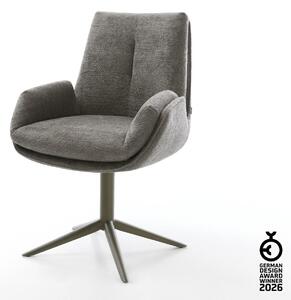 DELIFE Jedálenská stolička Clea-Flex bouclé mäkký tmavobéžová podstava efektová titánová farba 360° otočný hojdacia funkcia