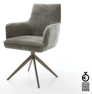DELIFE Jedálenská stolička Heira-Flex s opierkami bouclé mäkký tmavobéžová krížová podstava široká titánová farba 360° otočný hojdacia funkcia vrecková pružina