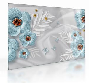 Sklenený obraz - 3D modré kvety (70x50 cm)