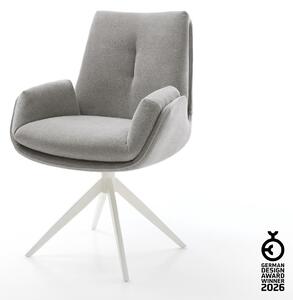 DELIFE Jedálenská stolička Clea-Flex texturovaná látka mäkký sivá krížová podstava široká biela 360° otočný hojdacia funkcia