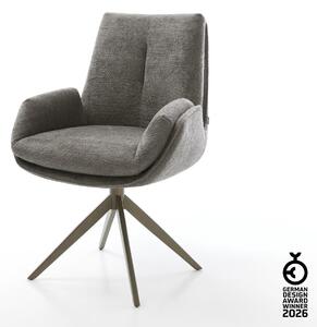 DELIFE Jedálenská stolička Clea-Flex bouclé mäkký tmavobéžová krížová podstava široká titánová farba 360° otočný hojdacia funkcia