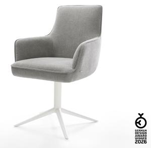 DELIFE Jedálenská stolička Heira-Flex s opierkami texturovaná látka mäkký sivá krížová podstava biela 360° otočný hojdacia funkcia vrecková pružina