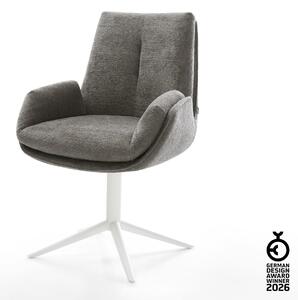 DELIFE Jedálenská stolička Clea-Flex bouclé mäkký tmavobéžová krížová podstava biela 360° otočný hojdacia funkcia