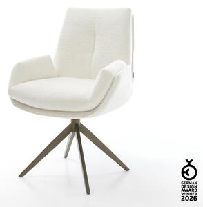 DELIFE Jedálenská stolička Clea-Flex bouclé mäkký béžová krížová podstava široká titánová farba 360° otočný hojdacia funkcia