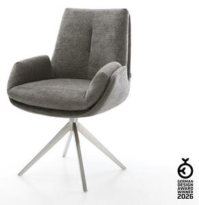 DELIFE Jedálenská stolička Clea-Flex bouclé mäkký tmavobéžová krížová podstava široká nerezová oceľ 360° otočná hojdacia funkcia