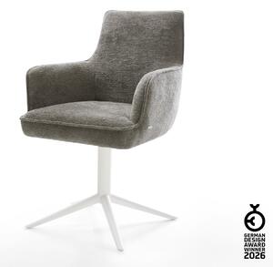 DELIFE Jedálenská stolička Heira-Flex s opierkami bouclé mäkký tmavobéžová krížová podstava biela 360° otočný hojdacia funkcia vrecková pružina