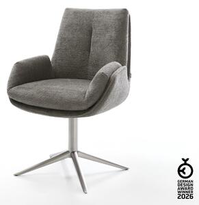 DELIFE Jedálenská stolička Clea-Flex bouclé mäkký tmavobéžová podstava krížová nerezová oceľ 360° otočný hojdacia funkcia