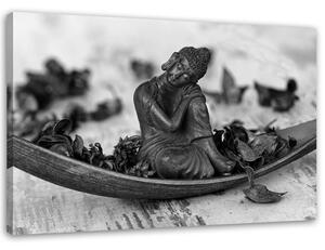 Obraz na plátne Budha a okvetné lístky - čiernobiely Rozmery: 60 x 40 cm