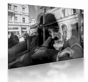 Sklenený obraz - Charles Chaplin v Prahe (70x50 cm)