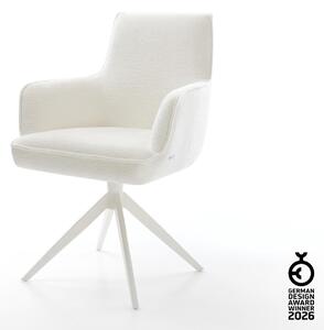 DELIFE Jedálenská stolička Heira-Flex s opierkami bouclé mäkký béžová krížová podstava široká biela 360° otočná hojdacia funkcia vrecková pružina