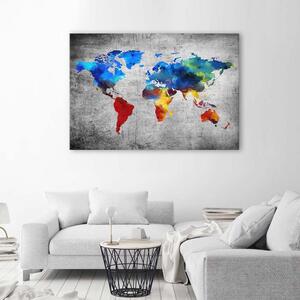 Obraz na plátne Maľovaná mapa sveta na betóne Rozmery: 60 x 40 cm