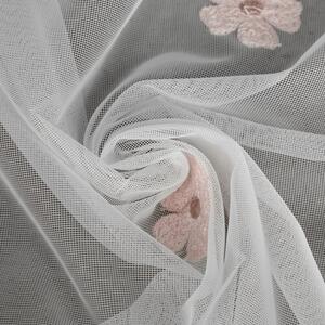 Biela záclona s ružovými kvietkami SELIN 140x250 cm