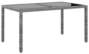 Záhradný stôl 150x90x75 cm tvrdené sklo a polyratan sivý