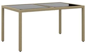 Záhradný stôl 150x90x75 cm tvrdené sklo a polyratan béžový