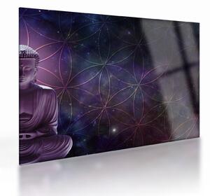 Sklenený obraz - Budha s kvetmi života (70x50 cm)
