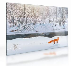 Sklenený obraz - Líška v zimnej krajine (70x50 cm)