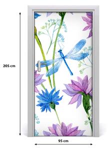 Samolepiace fototapety na dvere kvetiny i ważka 95x205 cm