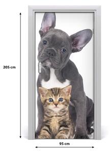 Samolepiace fototapety na dvere Pes a mačka 95x205 cm
